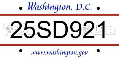 25SD921 District Of Columbia License Plate