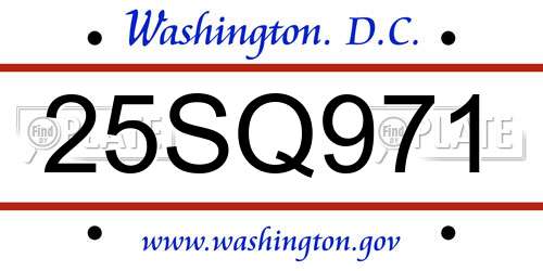 25SQ971 District Of Columbia License Plate