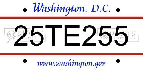 25TE255 District Of Columbia License Plate