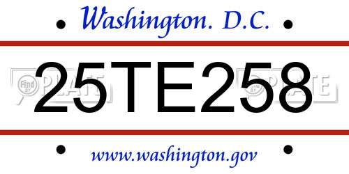 25TE258 District Of Columbia License Plate