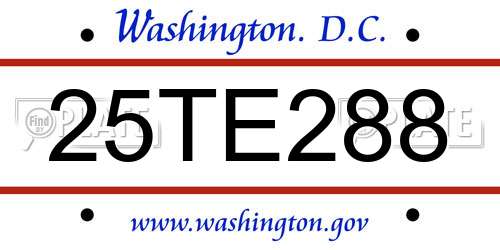 25TE288 District Of Columbia License Plate