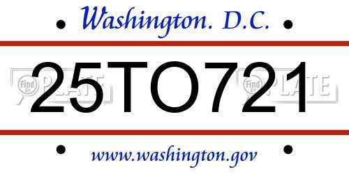 25TO721 District Of Columbia License Plate
