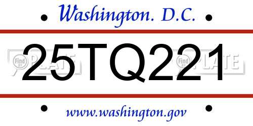 25TQ221 District Of Columbia License Plate