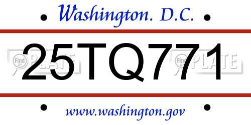25TQ771 District Of Columbia License Plate