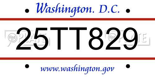 25TT829 District Of Columbia License Plate