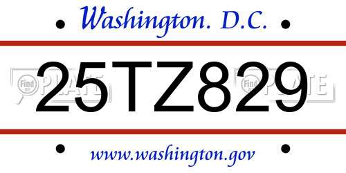 25TZ829 District Of Columbia License Plate