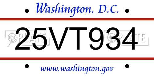 25VT934 District Of Columbia License Plate