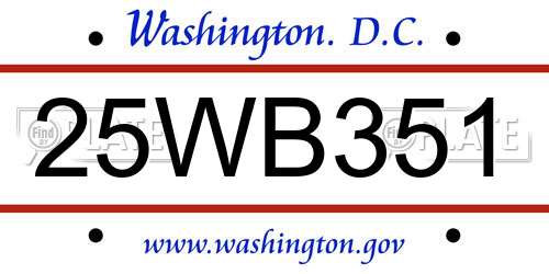 25WB351 District Of Columbia License Plate