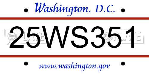 25WS351 District Of Columbia License Plate