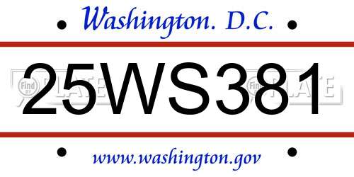 25WS381 District Of Columbia License Plate