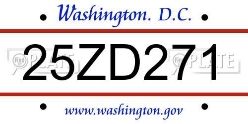 25ZD271 District Of Columbia License Plate