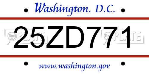 25ZD771 District Of Columbia License Plate