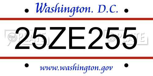25ZE255 District Of Columbia License Plate