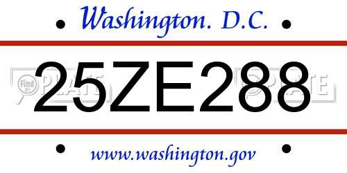 25ZE288 District Of Columbia License Plate
