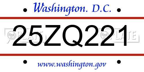 25ZQ221 District Of Columbia License Plate