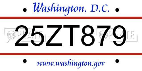 25ZT879 District Of Columbia License Plate