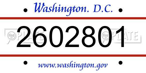 2602801 District Of Columbia License Plate