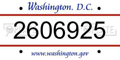 2606925 District Of Columbia License Plate