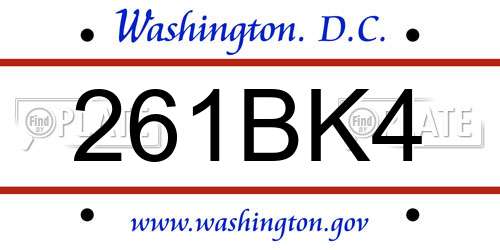 261BK4 District Of Columbia License Plate