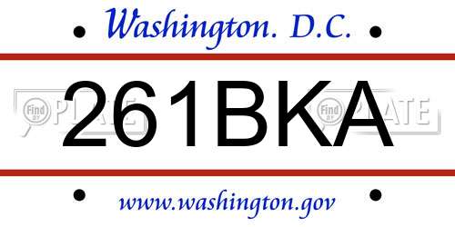 261BKA District Of Columbia License Plate