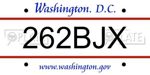 262BJX District Of Columbia License Plate