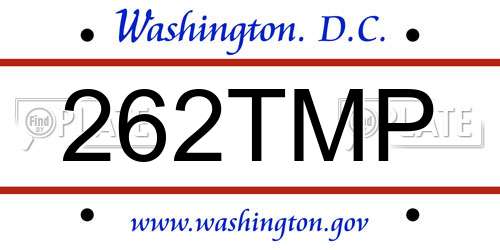 262TMP District Of Columbia License Plate