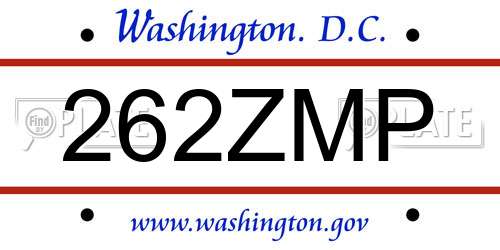262ZMP District Of Columbia License Plate
