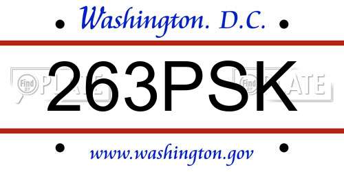 263PSK District Of Columbia License Plate