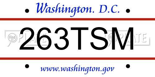 263TSM District Of Columbia License Plate