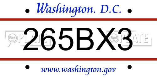 265BX3 District Of Columbia License Plate
