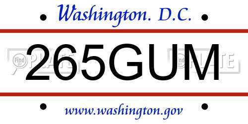 265GUM District Of Columbia License Plate