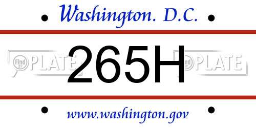 265H District Of Columbia License Plate