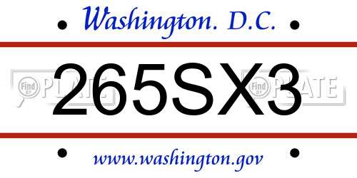265SX3 District Of Columbia License Plate