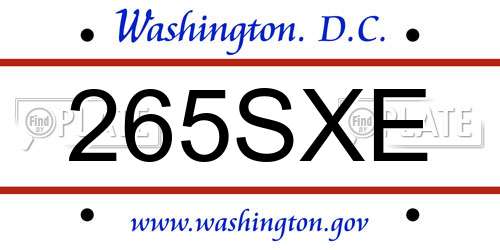 265SXE District Of Columbia License Plate