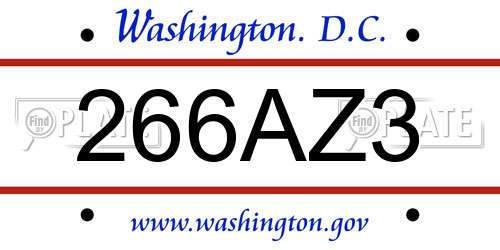 266AZ3 District Of Columbia License Plate