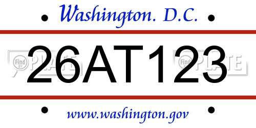 26AT123 District Of Columbia License Plate