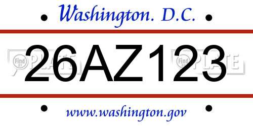 26AZ123 District Of Columbia License Plate
