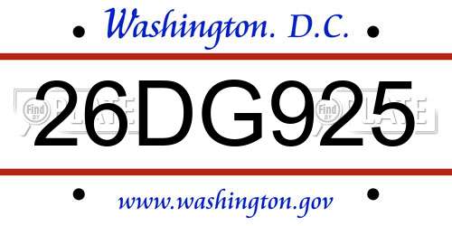 26DG925 District Of Columbia License Plate