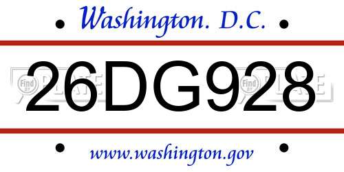 26DG928 District Of Columbia License Plate