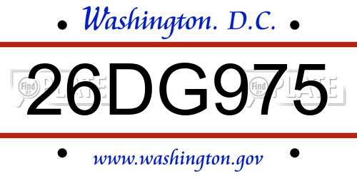 26DG975 District Of Columbia License Plate