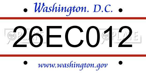 26EC012 District Of Columbia License Plate