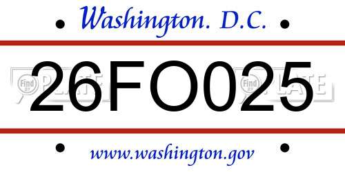 26FO025 District Of Columbia License Plate