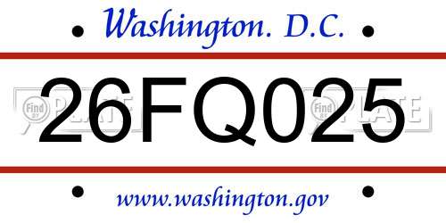 26FQ025 District Of Columbia License Plate