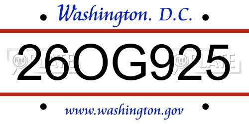 26OG925 District Of Columbia License Plate