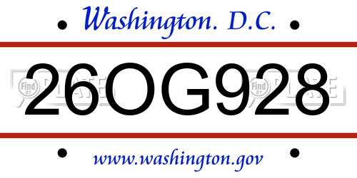 26OG928 District Of Columbia License Plate