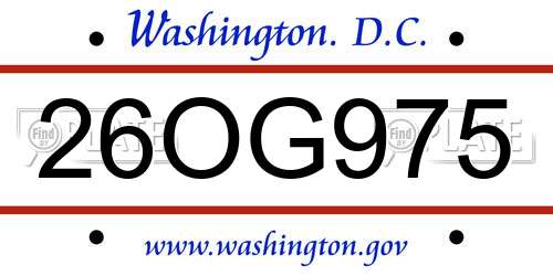 26OG975 District Of Columbia License Plate
