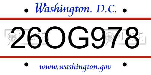 26OG978 District Of Columbia License Plate