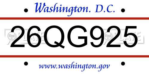 26QG925 District Of Columbia License Plate