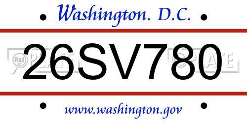 26SV780 District Of Columbia License Plate