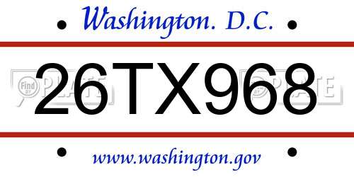 26TX968 District Of Columbia License Plate